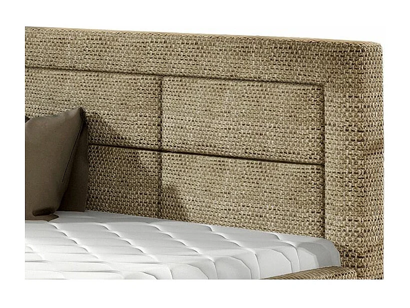 Lit moderne tissu capitonné Rizaro-Couleur Beige chiné-200x200-Version coffre de rangement