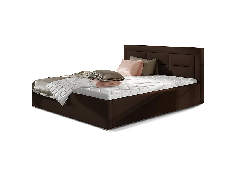 Lit moderne simili cuir capitonné Rizaro-Couleur Marron-180x200-Version coffre de rangement