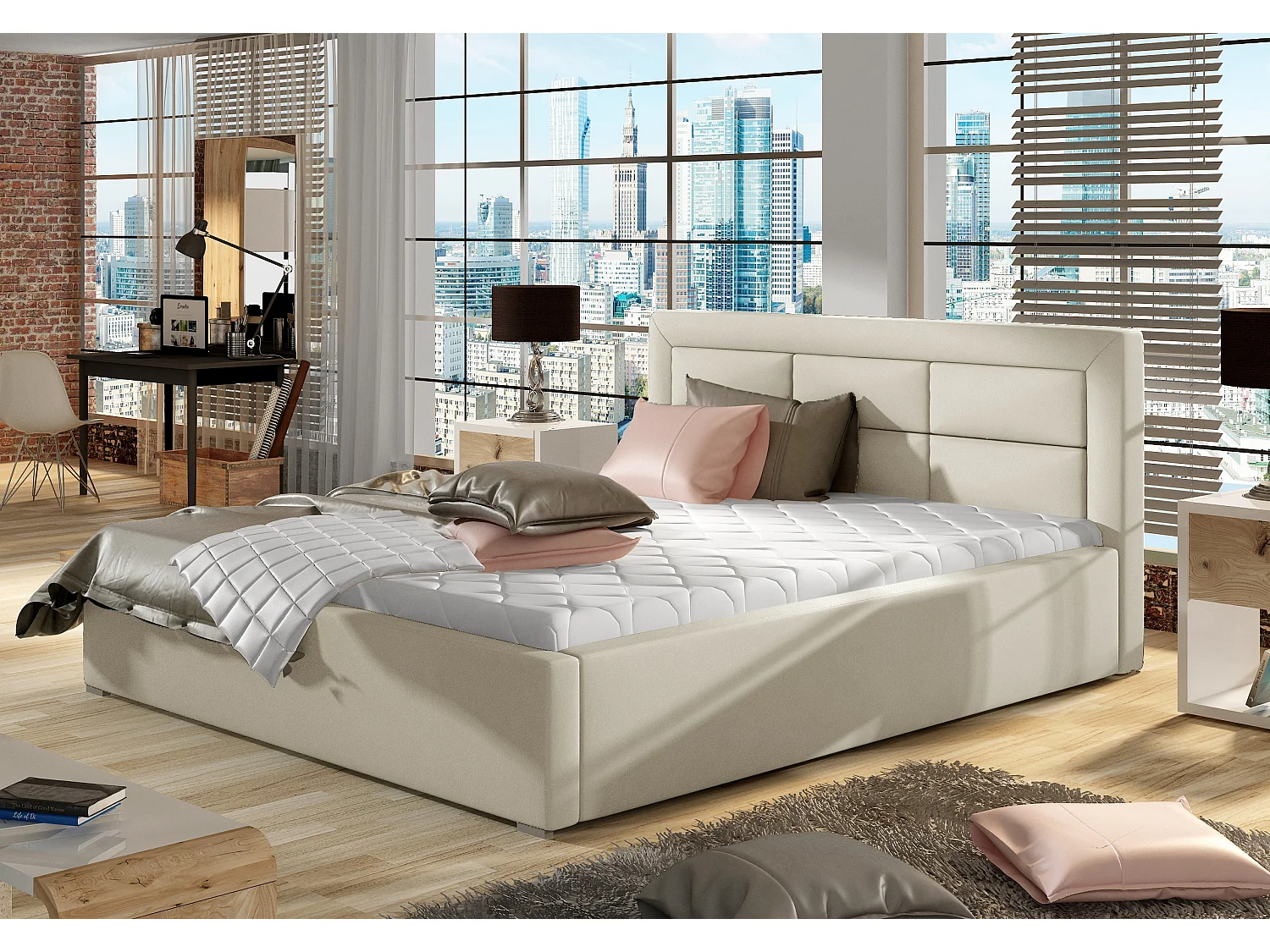 Rizaro modern gewatteerd kunstleren bed-Kleur Room-Slapen 160x200cm-Versie opslagruimte