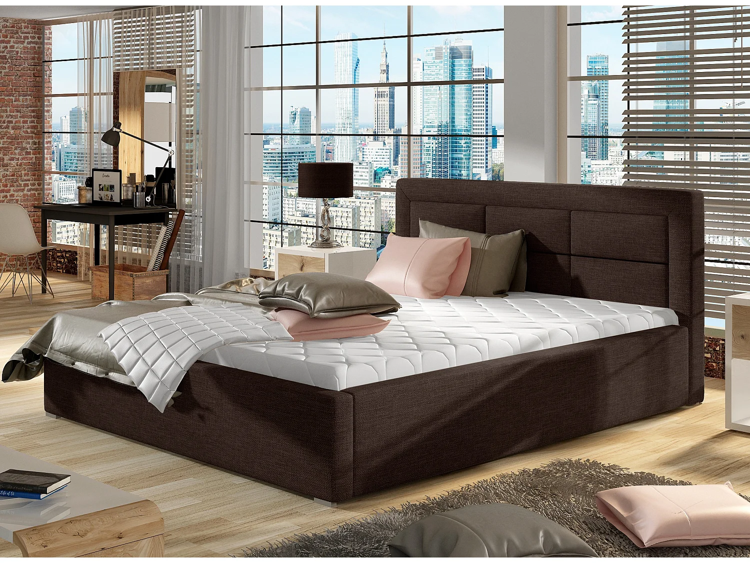Rizaro modern gewatteerd stoffen bed-Kleur Bruin-Slapen 140x200cm-Versie met boxspring