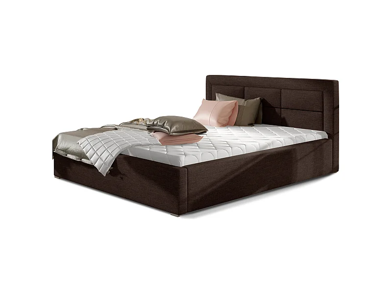 Lit moderne tissu capitonné Rizaro-Couleur Marron-180x200-Version coffre de rangement