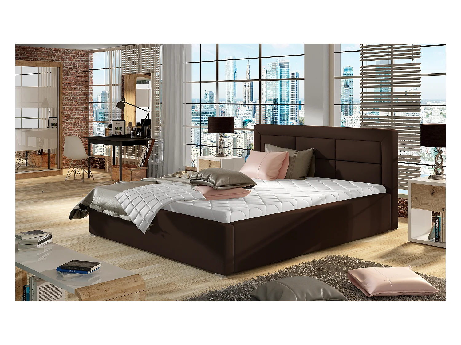 Rizaro modern gewatteerd kunstleren bed-Kleur Zwart-Slapen 180x200cm-Versie zonder boxspring