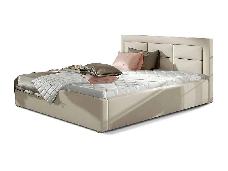 Lit moderne simili cuir capitonné Rizaro-Couleur Crème-160x200-Version avec sommier