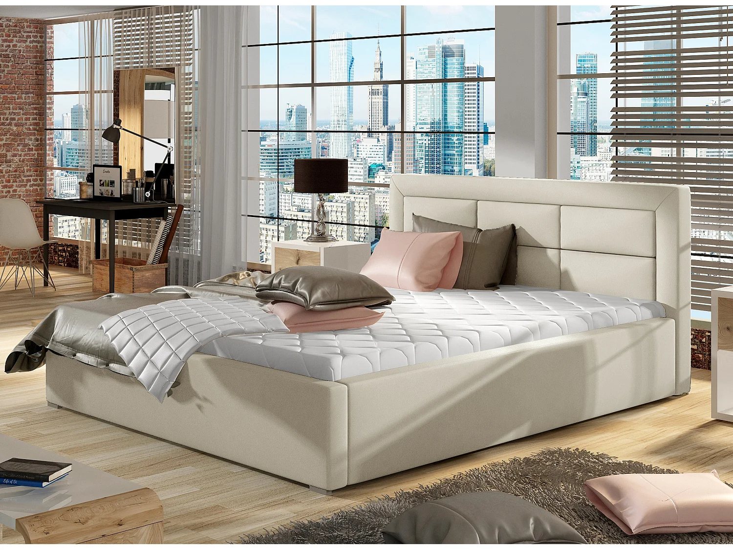 Rizaro modern gewatteerd kunstleren bed-Kleur Room-Slapen 160x200cm-Versie met boxspring