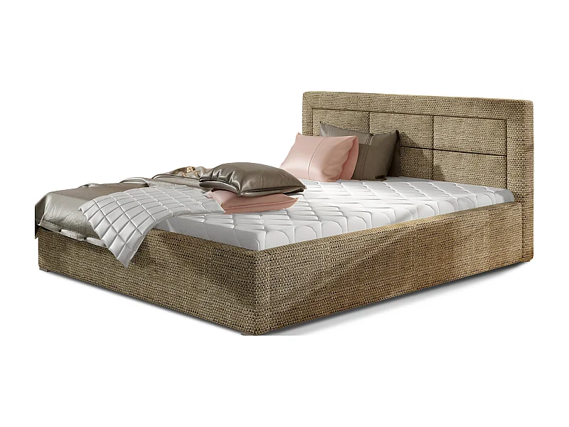 Lit moderne tissu capitonné Rizaro-Couleur Beige chiné-180x200-Version coffre de rangement