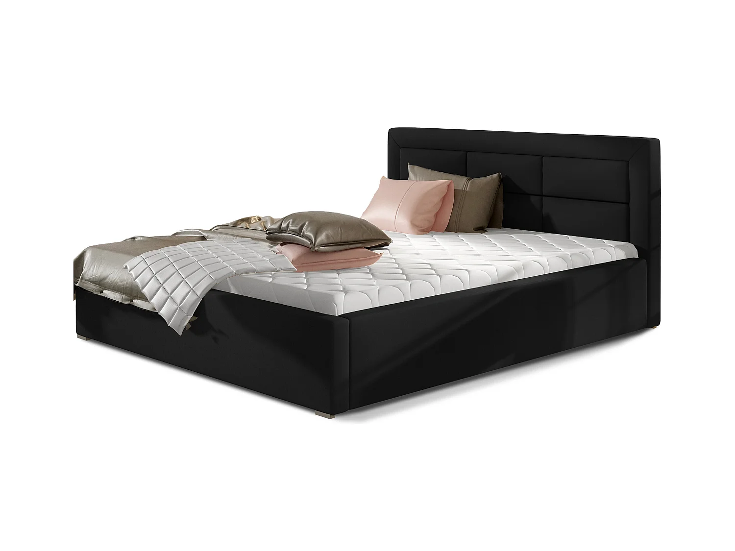 Rizaro modern gewatteerd kunstleren bed-Kleur Zwart-Slapen 160x200cm-Versie opslagruimte