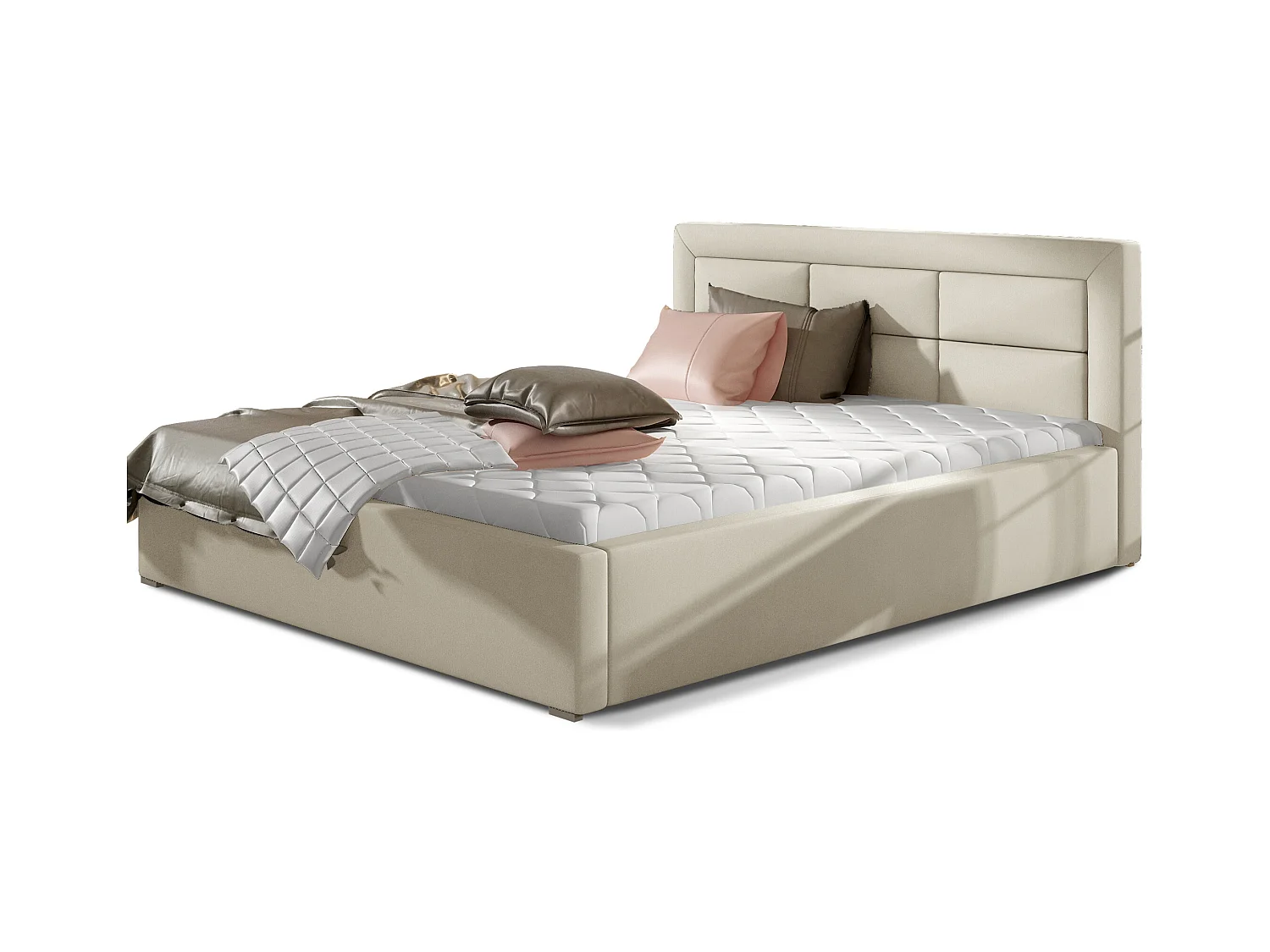 Lit moderne simili cuir capitonné Rizaro-Couleur Crème-200x200-Version coffre de rangement