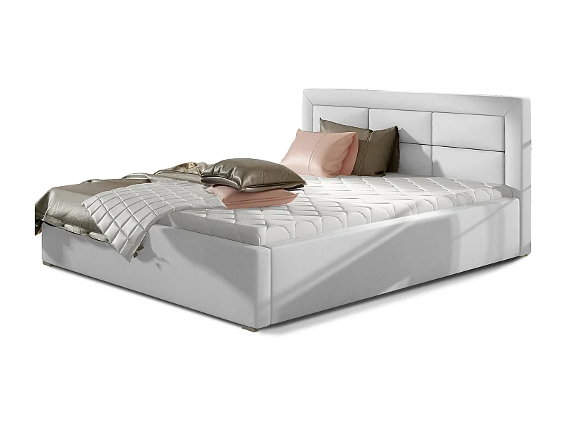 Lit moderne simili cuir capitonné Rizaro-Couleur Blanc-140x200-Version avec sommier