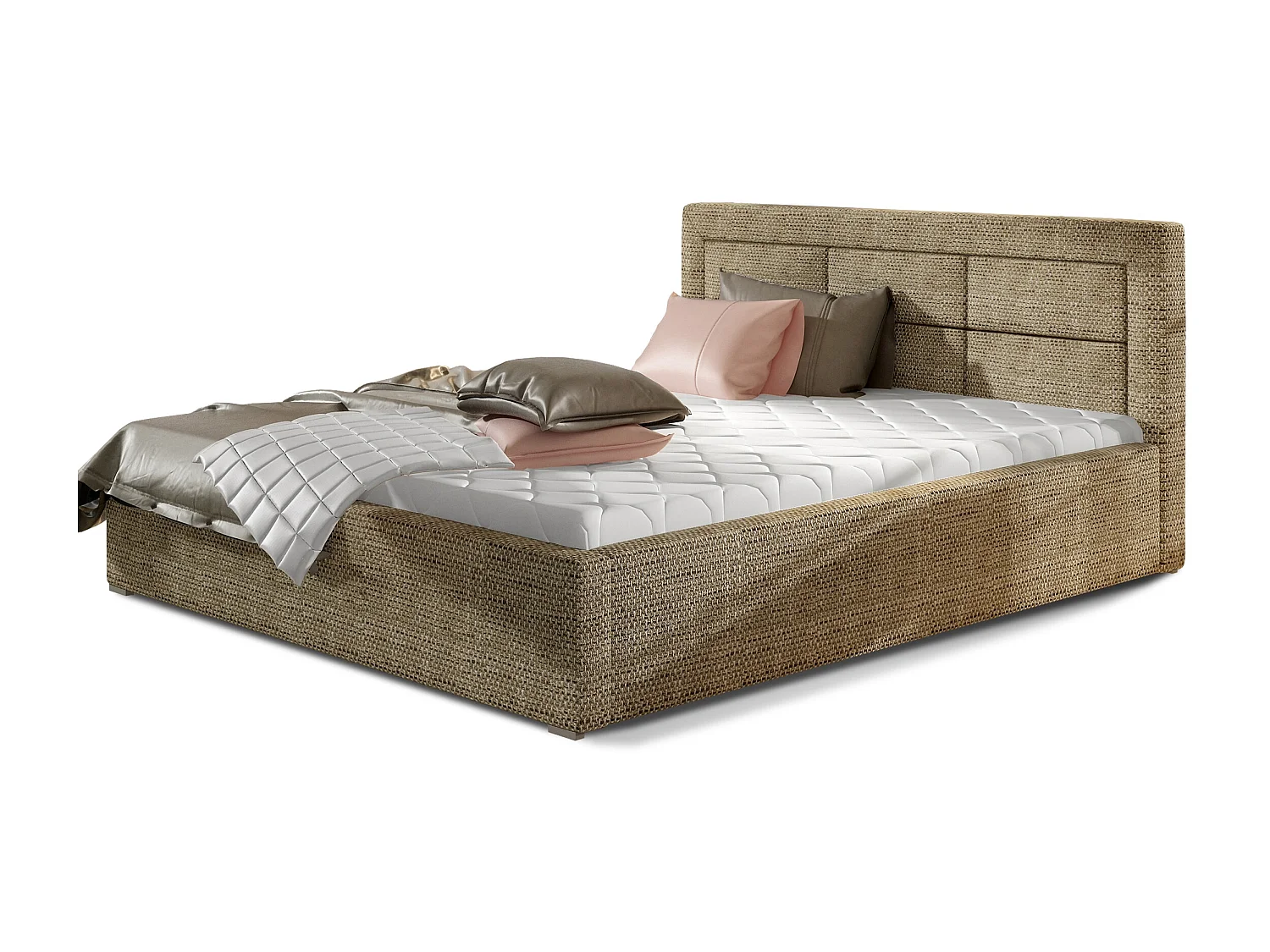 Lit moderne tissu capitonné Rizaro-Couleur Beige chiné-160x200