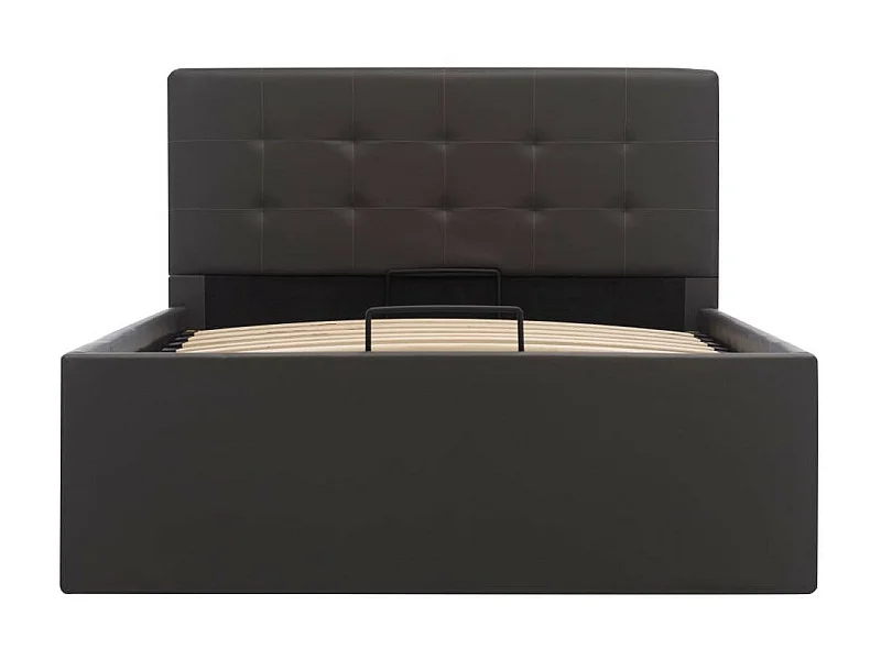 Lit coffre 90x200 simili cuir gris foncé capitonné Rundi