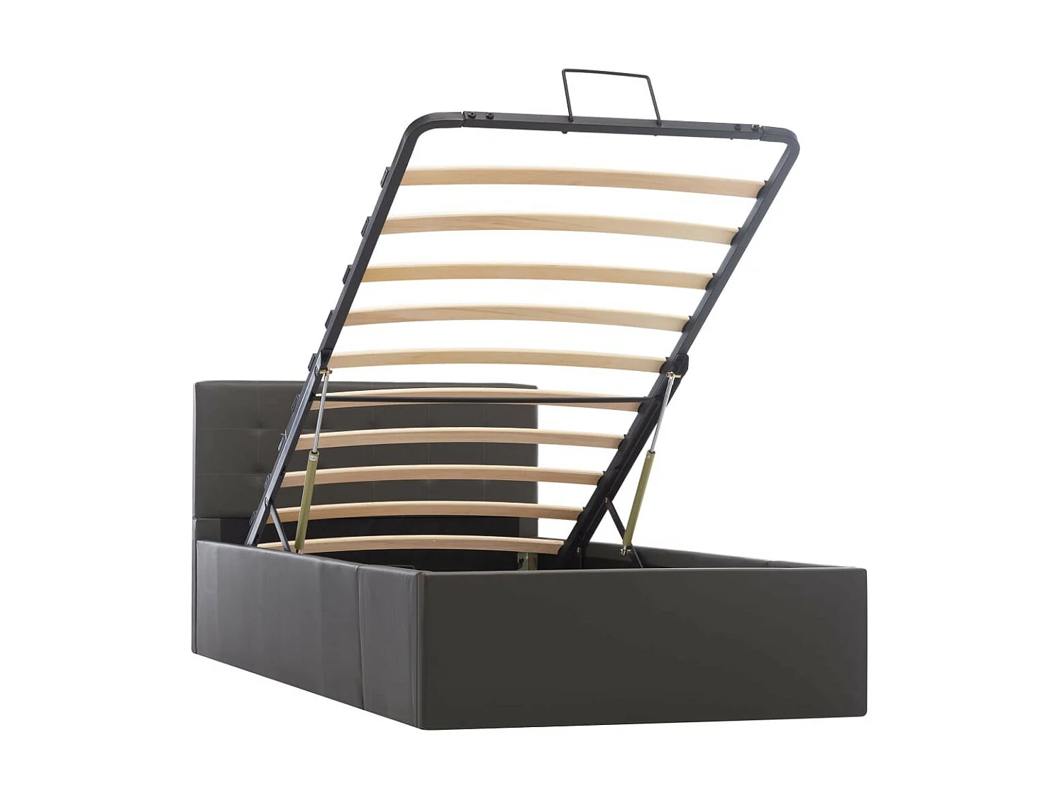 Lit coffre 90x200 simili cuir gris foncé capitonné Rundi