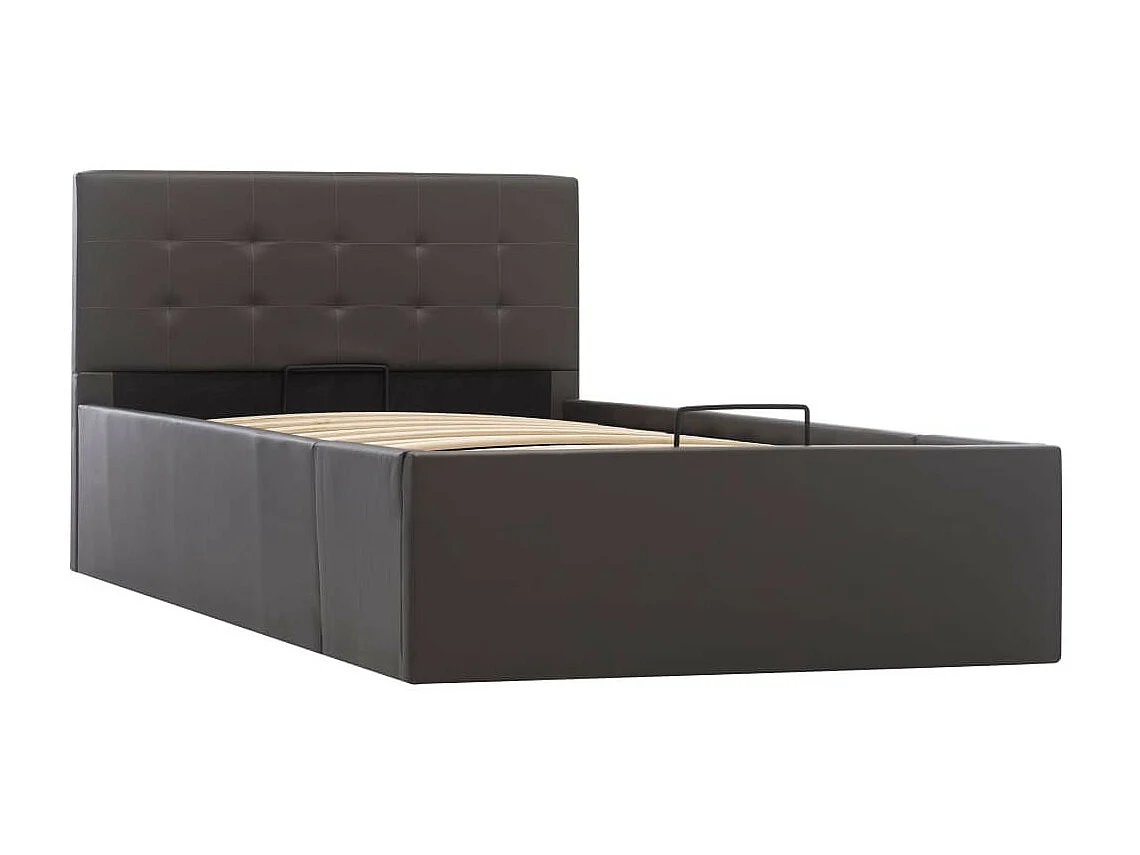 Lit coffre 90x200 simili cuir gris foncé capitonné Rundi