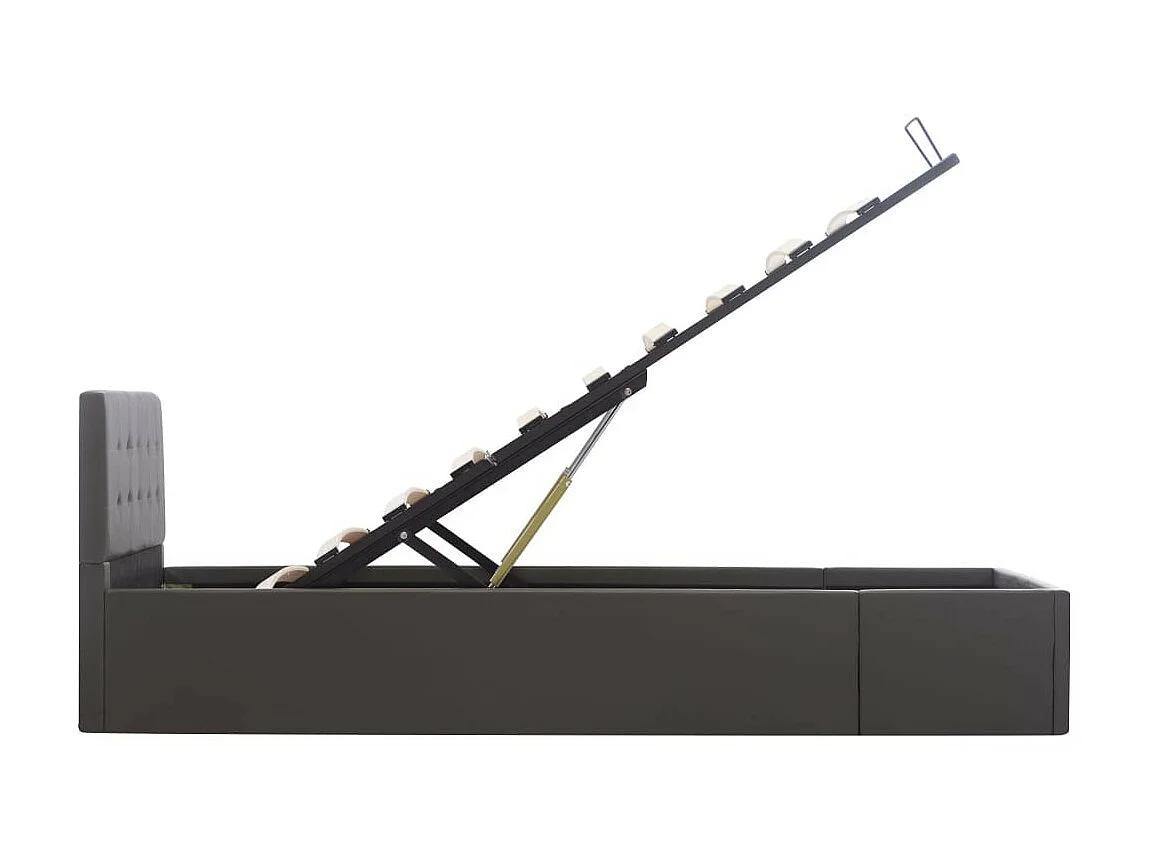 Lit coffre 90x200 simili cuir gris foncé capitonné Rundi