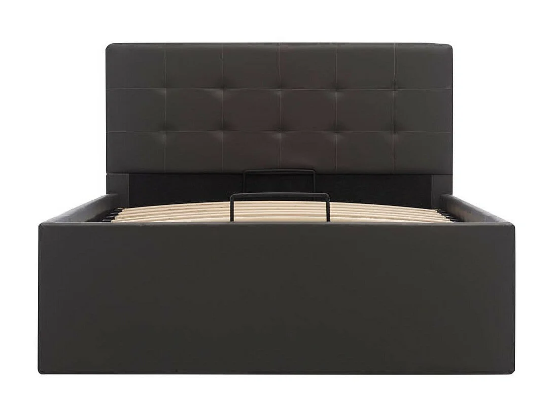 Lit coffre 90x200 simili cuir gris foncé capitonné Rundi