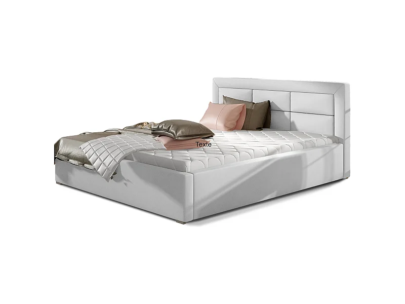 Lit moderne simili cuir capitonné Rizaro-Couleur Blanc-180x200-Version coffre de rangement