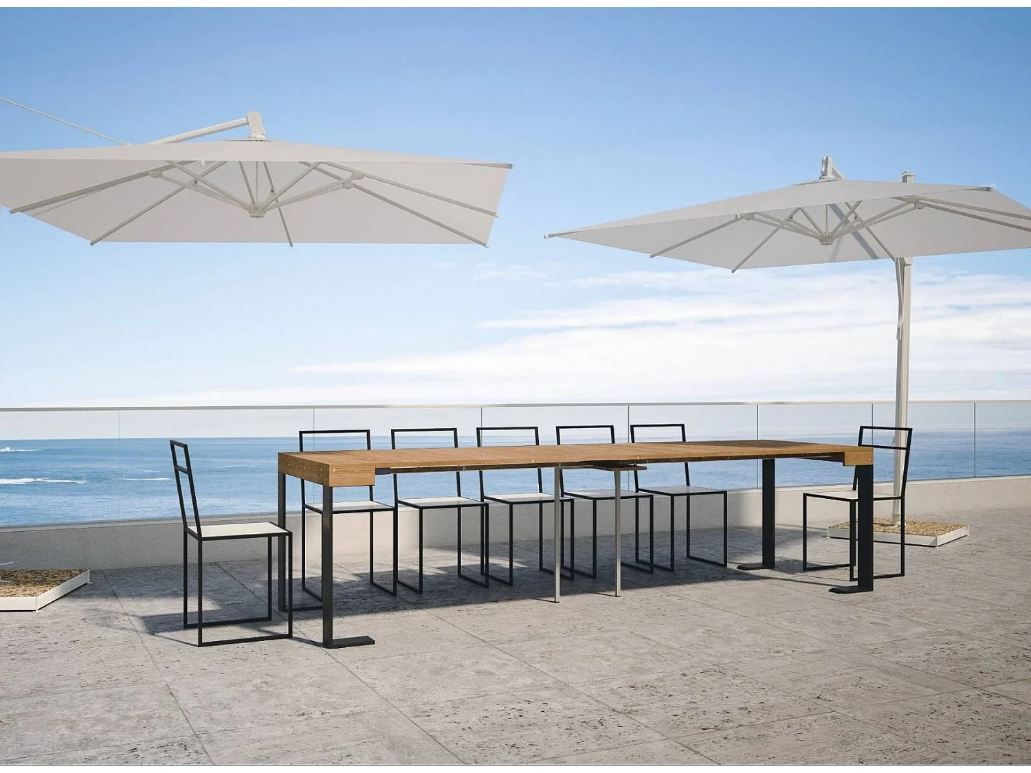 Console extensible pin massif teinté foncé et pieds métal anthracite 14 personnes 40 à 290cm Orina