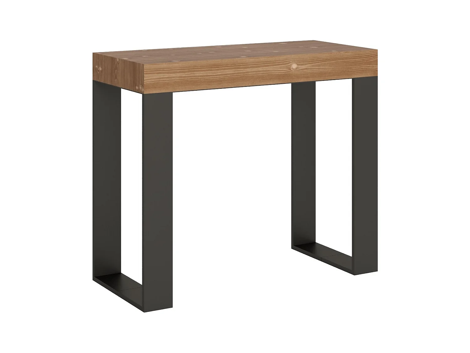 Console extensible pin massif teinté foncé et pieds métal anthracite 14 personnes 40 à 290cm Orina