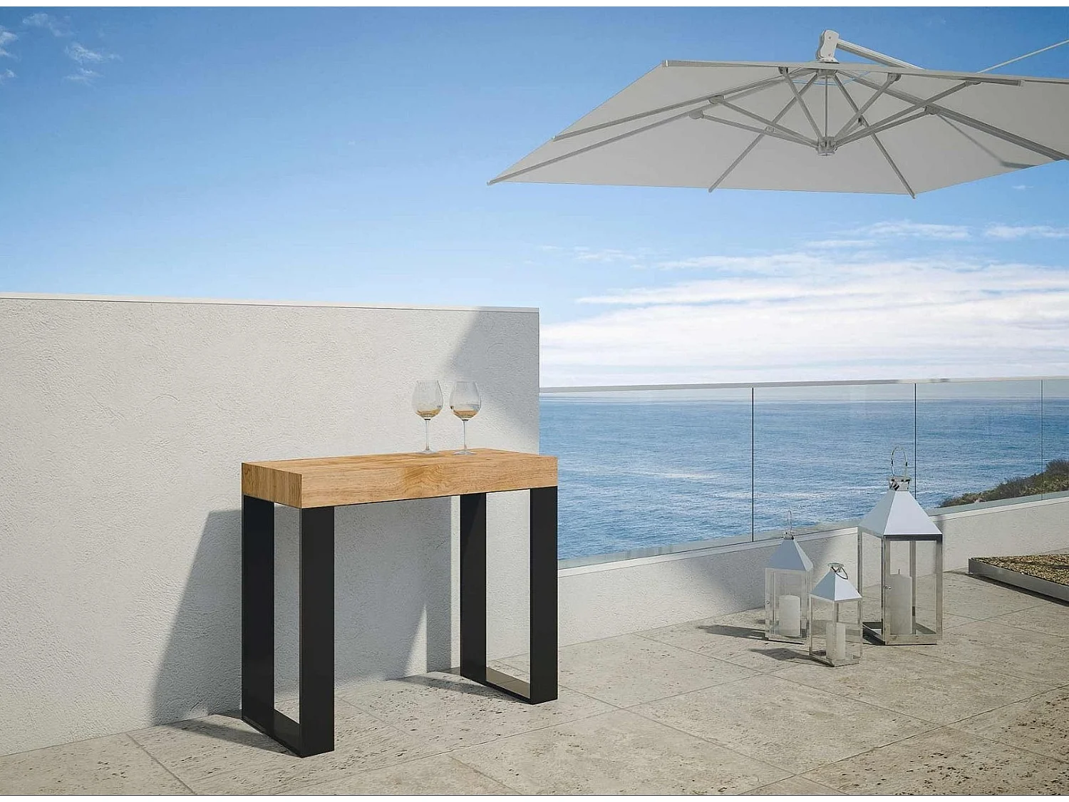 Console extensible pin massif teinté foncé et pieds métal anthracite 8 personnes 40 à 190cm Orina