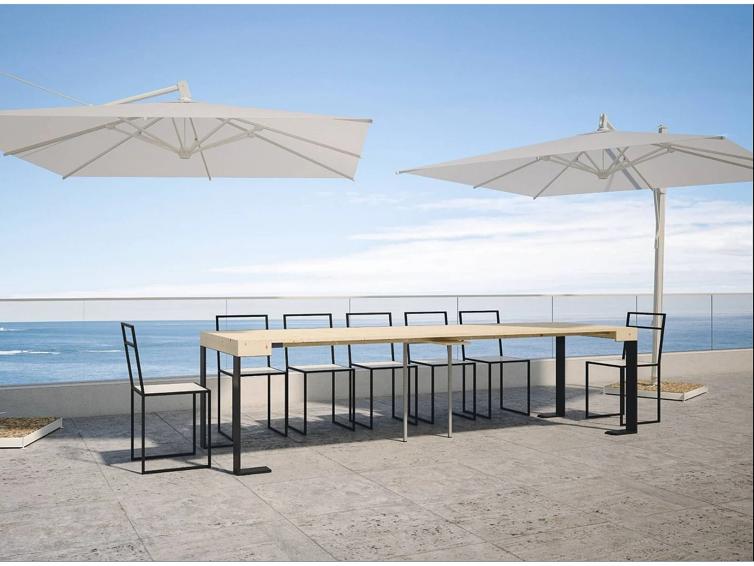 Console extensible pin massif clair et pieds métal anthracite 8 personnes 40 à 190cm Orina