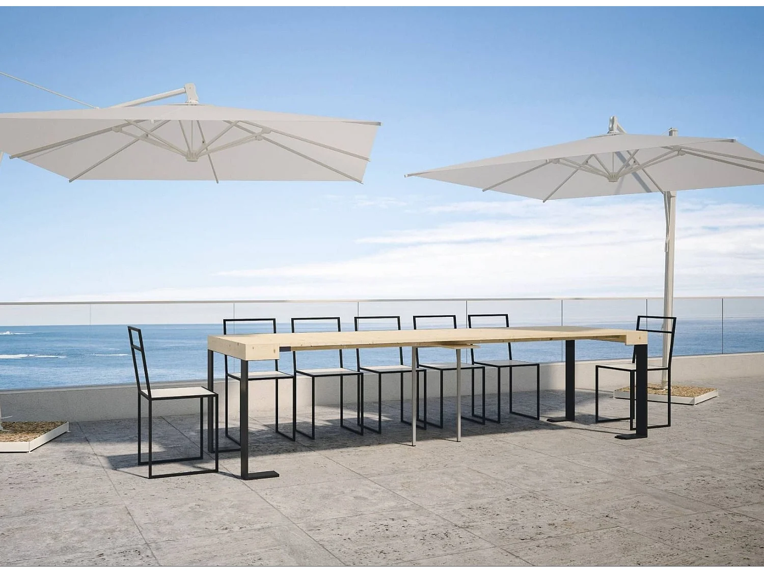 Console extensible pin massif clair et pieds métal anthracite 14 personnes 40 à 290cm Orina