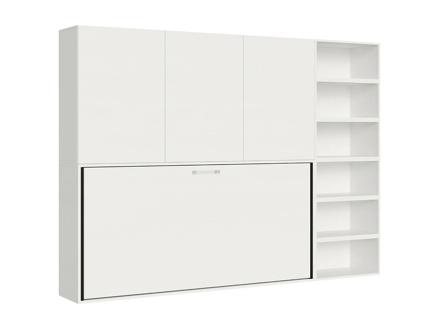 Lit escamotable horizontal blanc Bounto 85x185 avec rangement et bibliothèque composition G-1 matelas 85x185