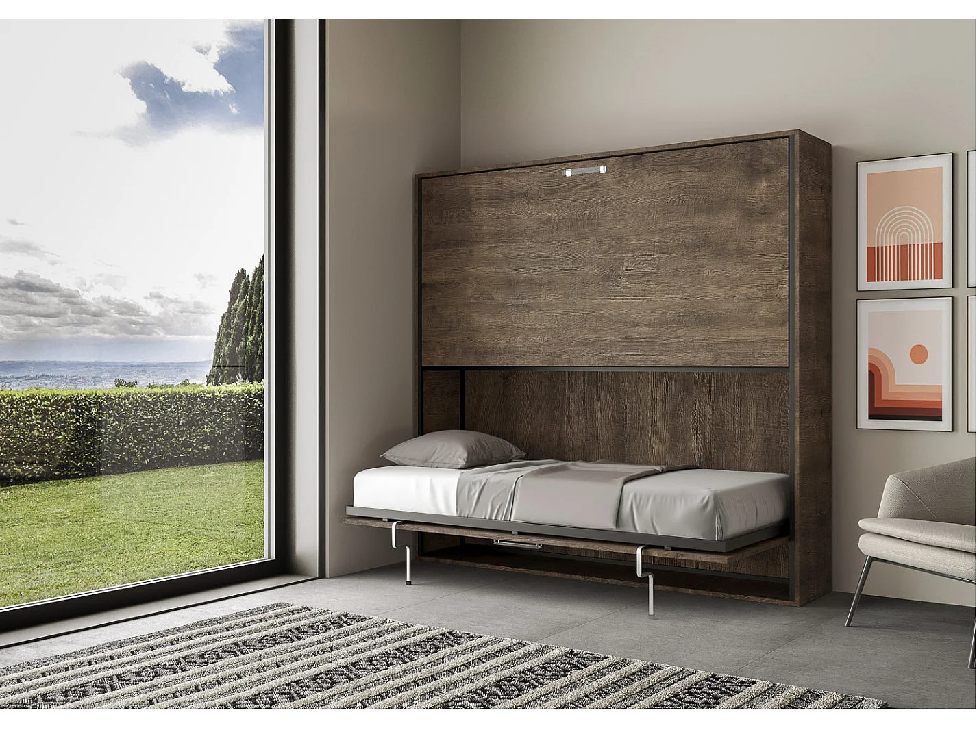 Litera abatible horizontal nogal 2 camas 85x185 cm Bounto-