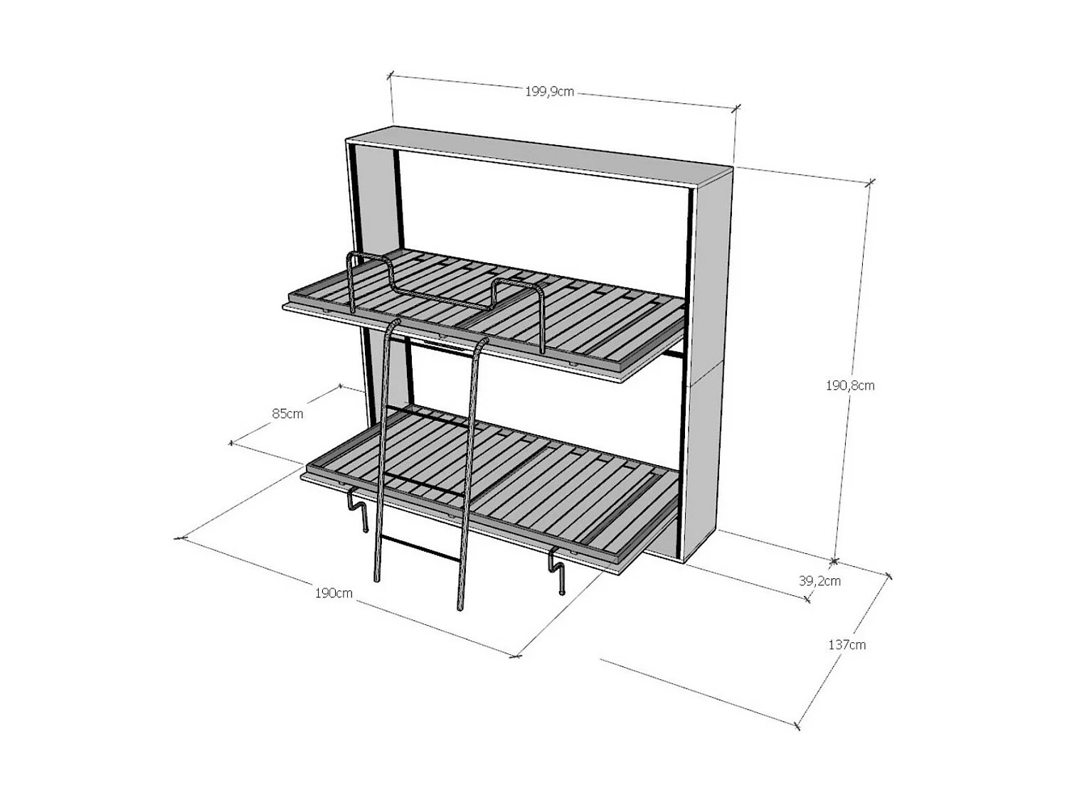 Litera abatible horizontal nogal 2 camas 85x185 cm Bounto-
