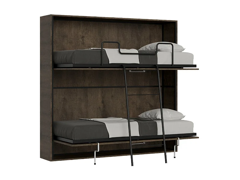 Horizontaal notenhouten stapelbed opklapbed 2 bedden 85x185 cm Bounto-Zonder matras