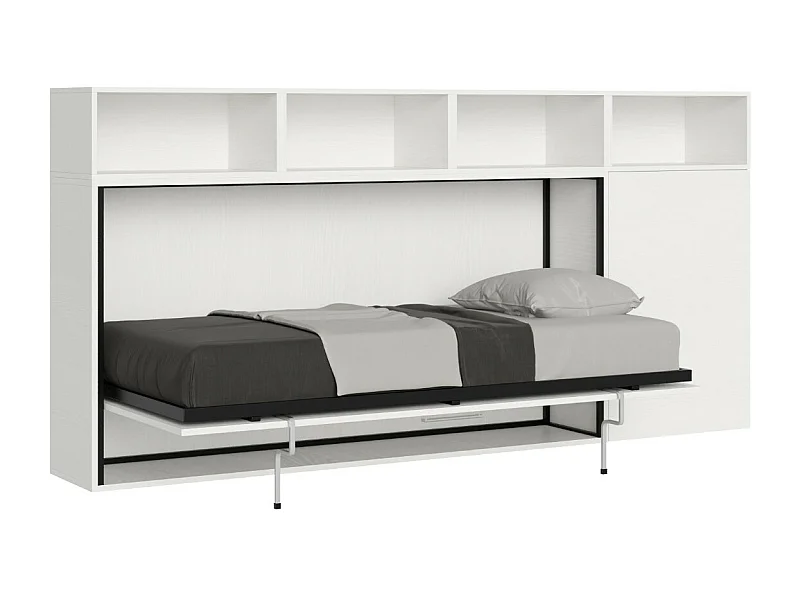 Lit escamotable horizontal blanc Bounto 85x185 avec rangement composition A-1 matelas 85x185