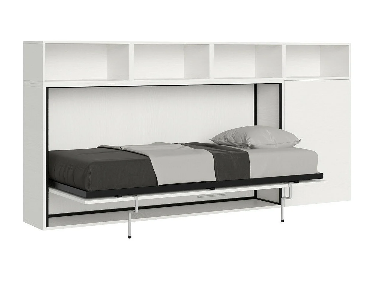 Lit escamotable horizontal blanc Bounto 85x185 avec rangement composition A-1 matelas 85x185
