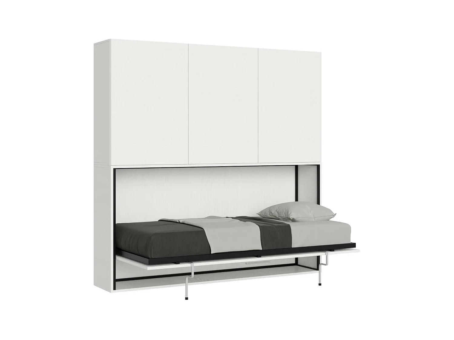 Lit escamotable horizontal blanc Bounto 85x185 avec rangement et bibliothèque composition D-