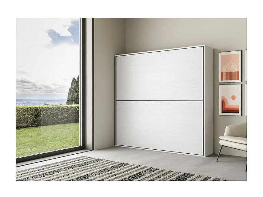 Lit escamotable superposé blanc horizontal 2 couchages 85x185 Bounto-2 matelas 85x185