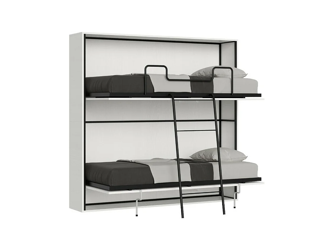 Lit escamotable superposé blanc horizontal 2 couchages 85x185 Bounto-2 matelas 85x185