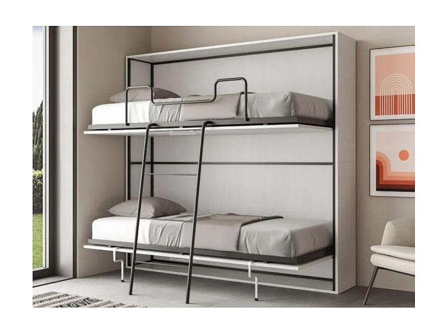 Lit escamotable superposé blanc horizontal 2 couchages 85x185 Bounto-2 matelas 85x185