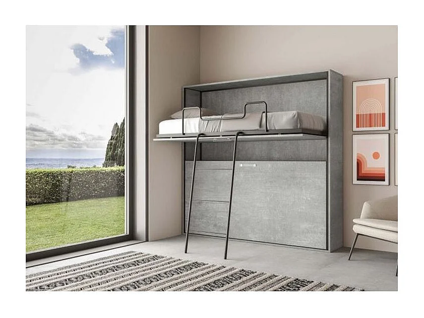 Cementgrijs horizontaal stapelbed opklapbed 2 bedden 85x185 cm Bounto-Zonder matras