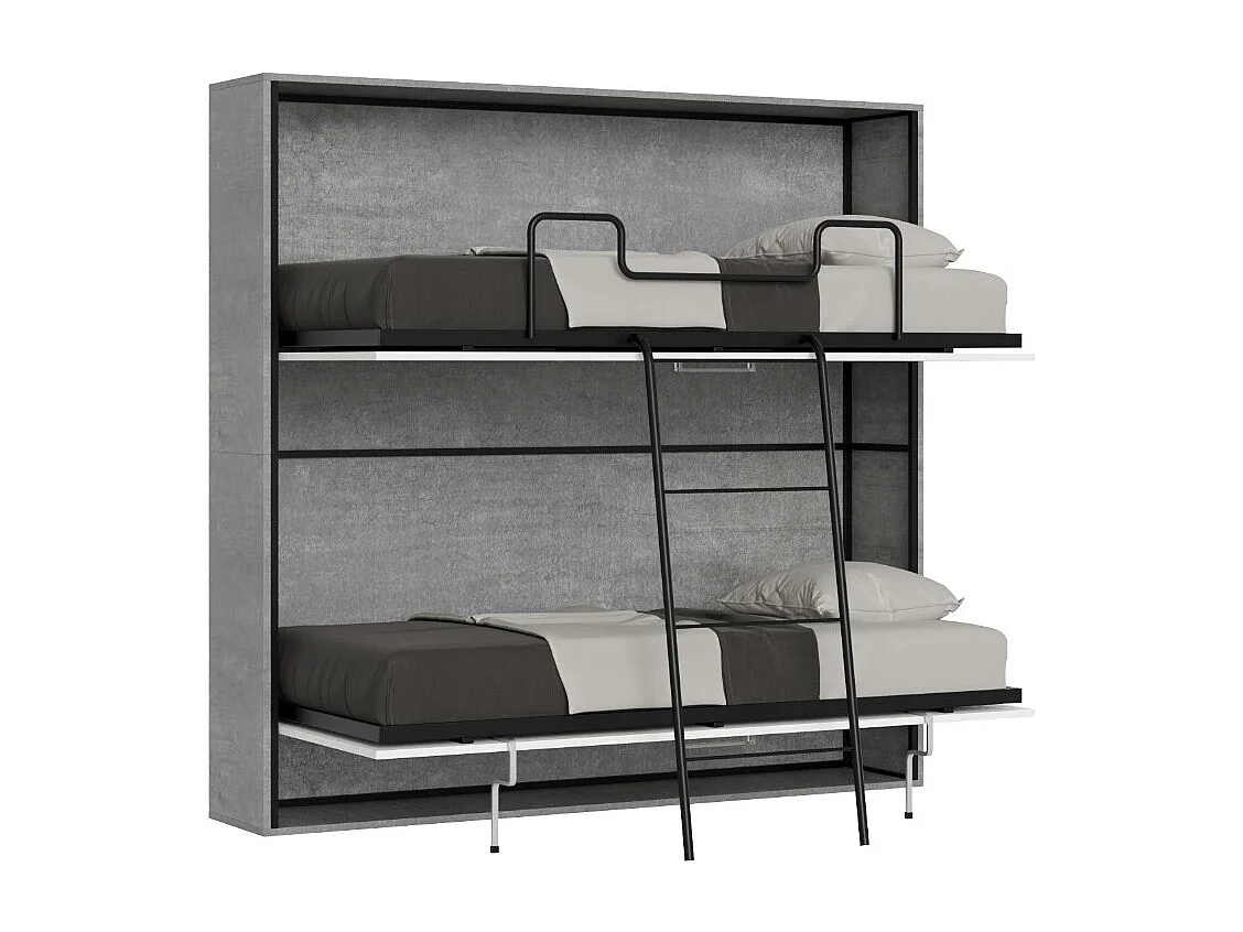 Lit escamotable superposé gris ciment horizontal 2 couchages 85x185 Bounto-