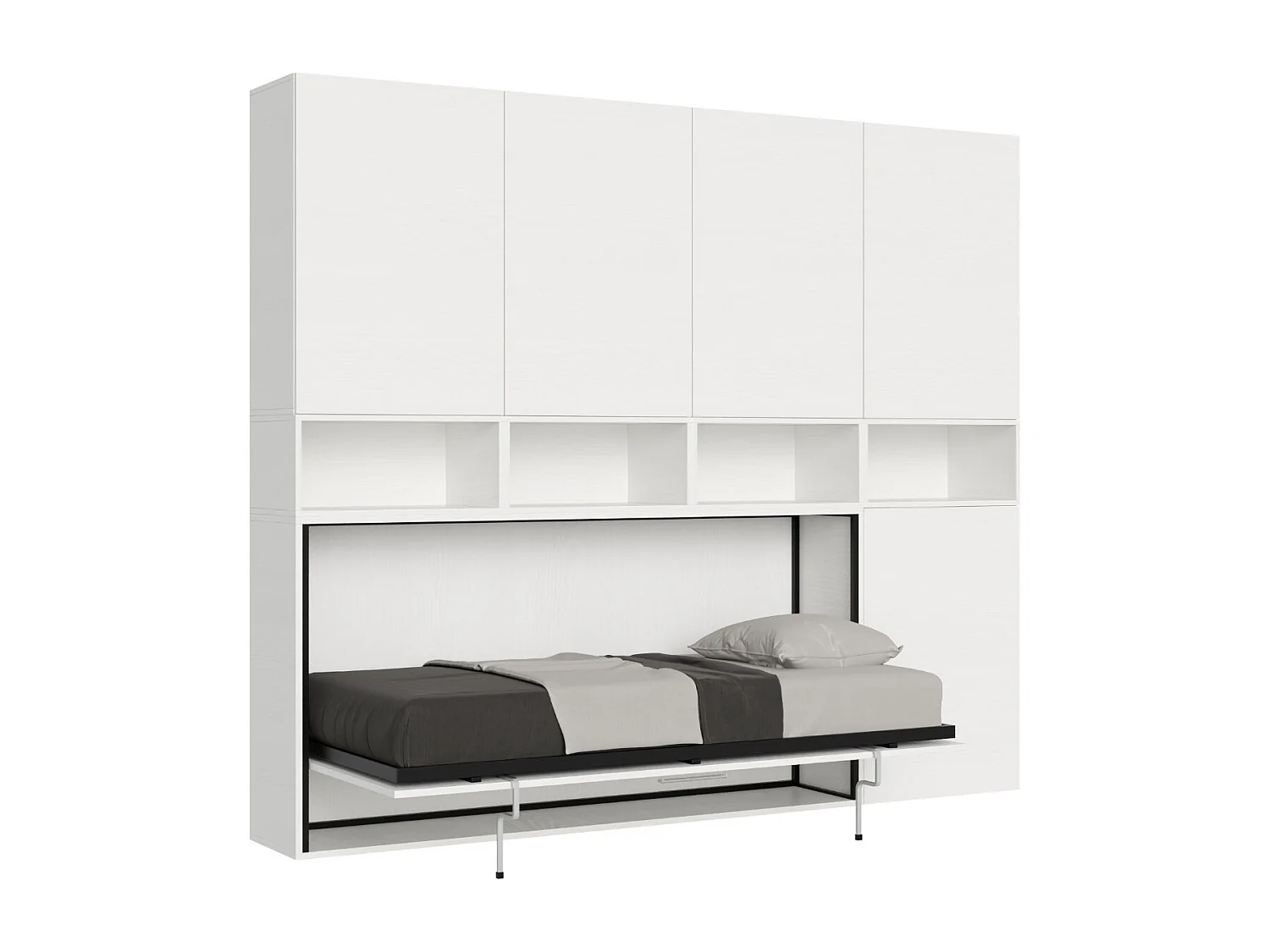 Lit escamotable horizontal blanc Bounto 85x185 avec rangement et bibliothèque composition C-1 matelas 85x185