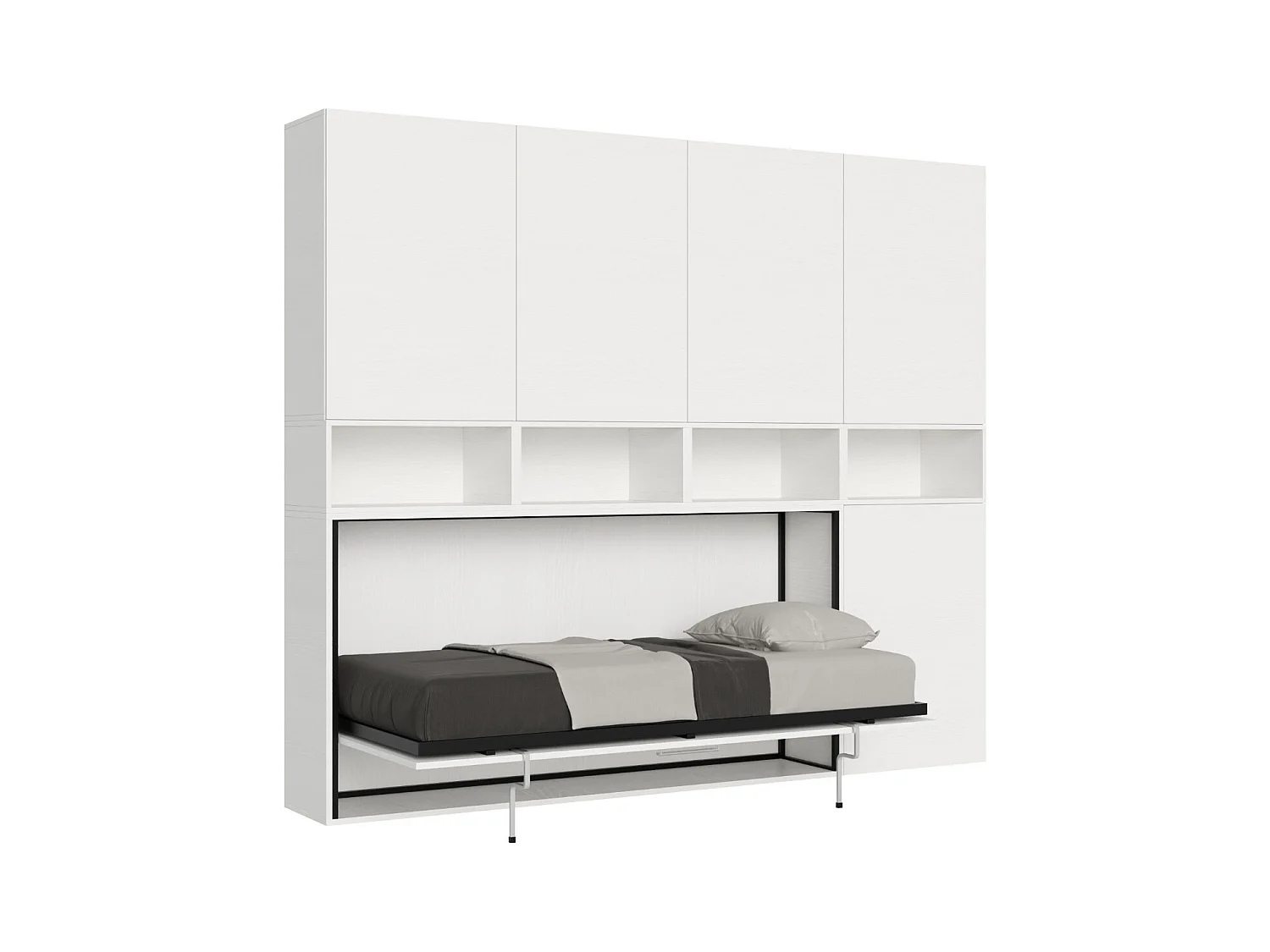 Bounto wit horizontaal opklapbed 85x185 cm met opberger en boekenkastsamenstelling C-1 matras 85x185cm