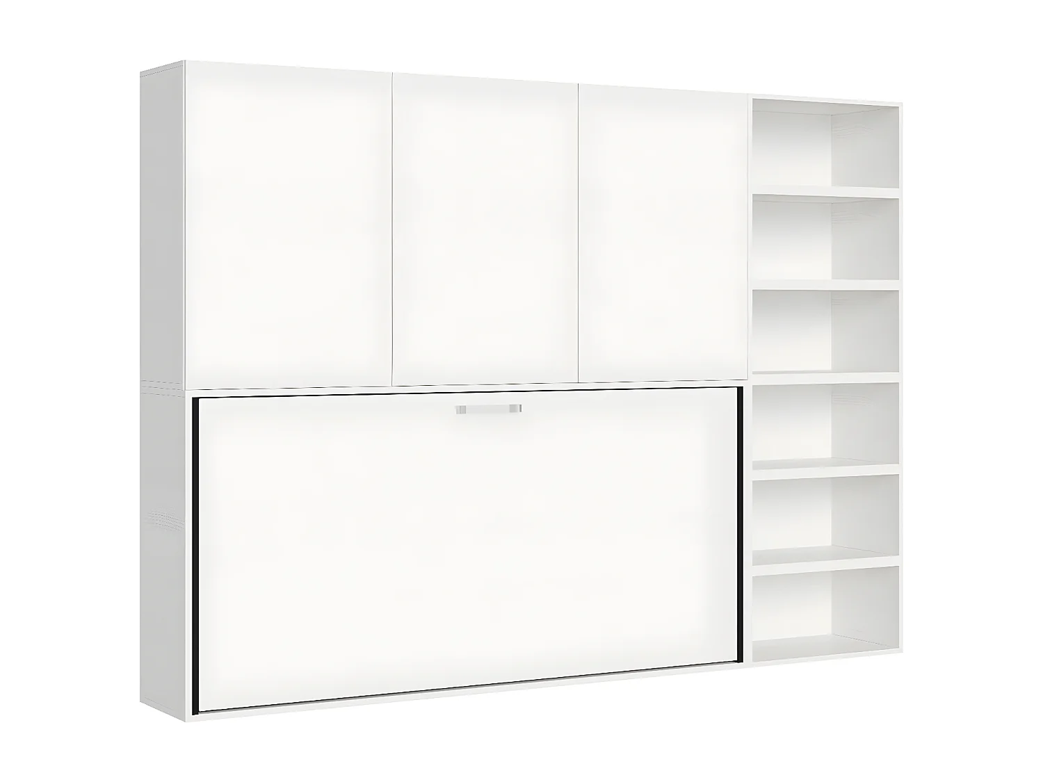 Lit escamotable horizontal blanc Bounto 85x185 avec rangement et bibliothèque composition G-
