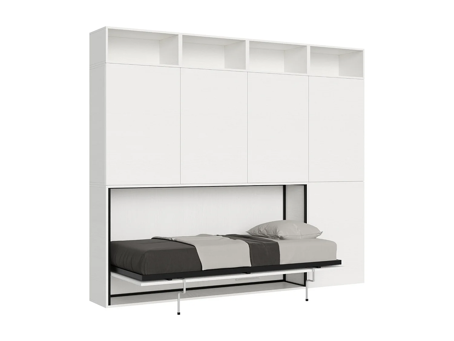 Lit escamotable horizontal blanc Bounto 85x185 avec rangement et bibliothèque composition B-1 matelas 85x185