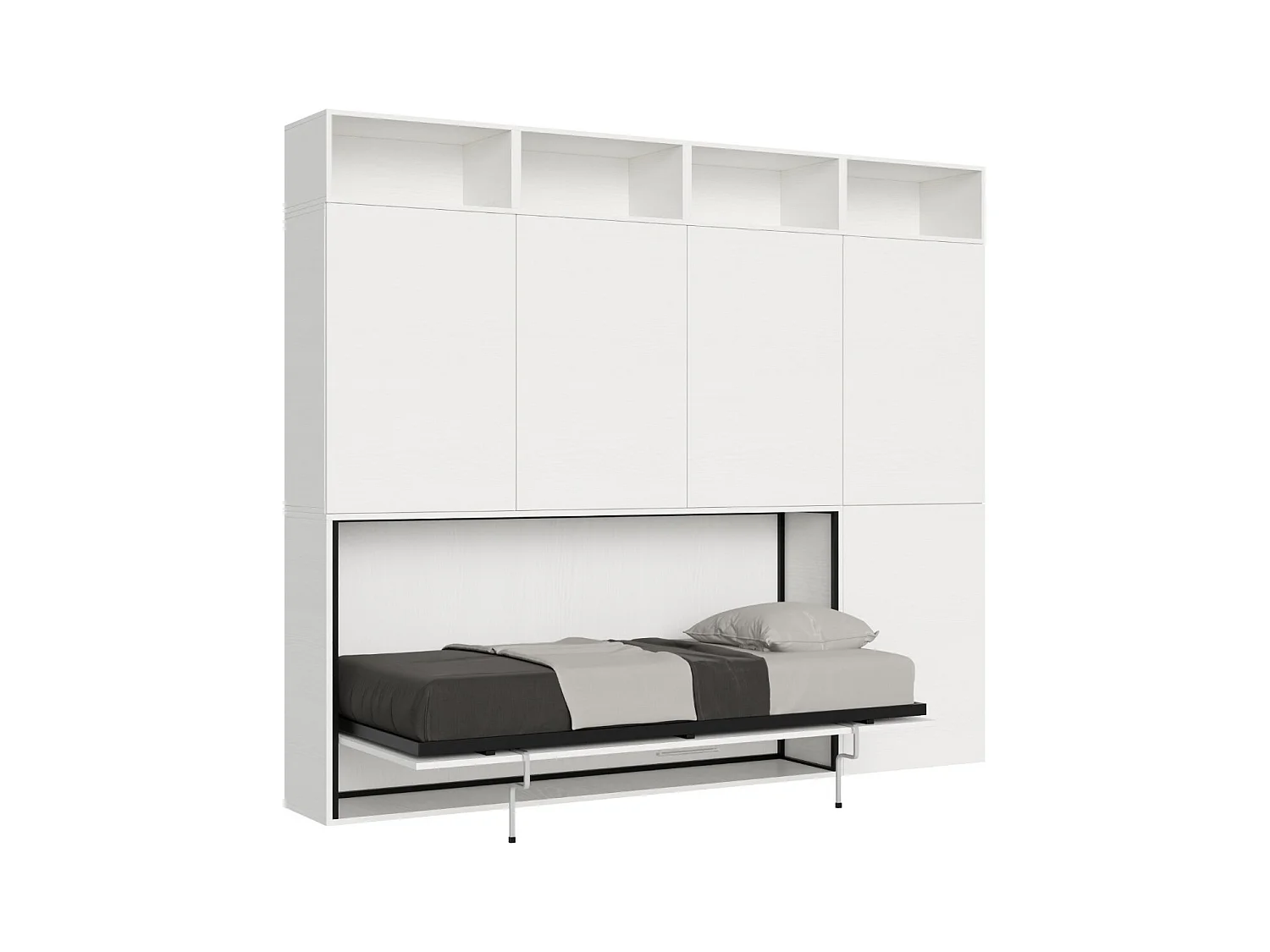 Lit escamotable horizontal blanc Bounto 85x185 avec rangement et bibliothèque composition B-1 matelas 85x185