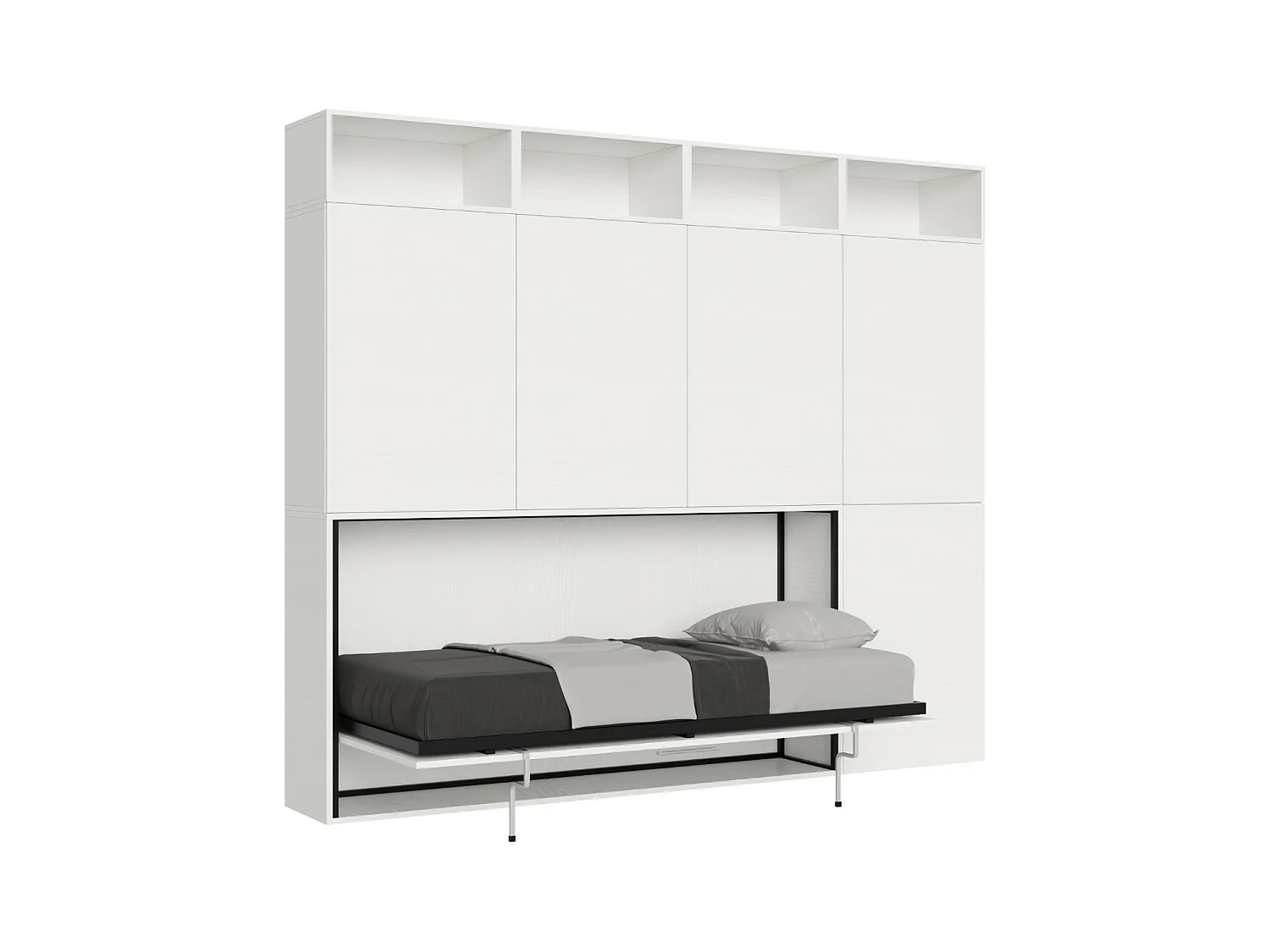 Lit escamotable horizontal blanc Bounto 85x185 avec rangement et bibliothèque composition B-