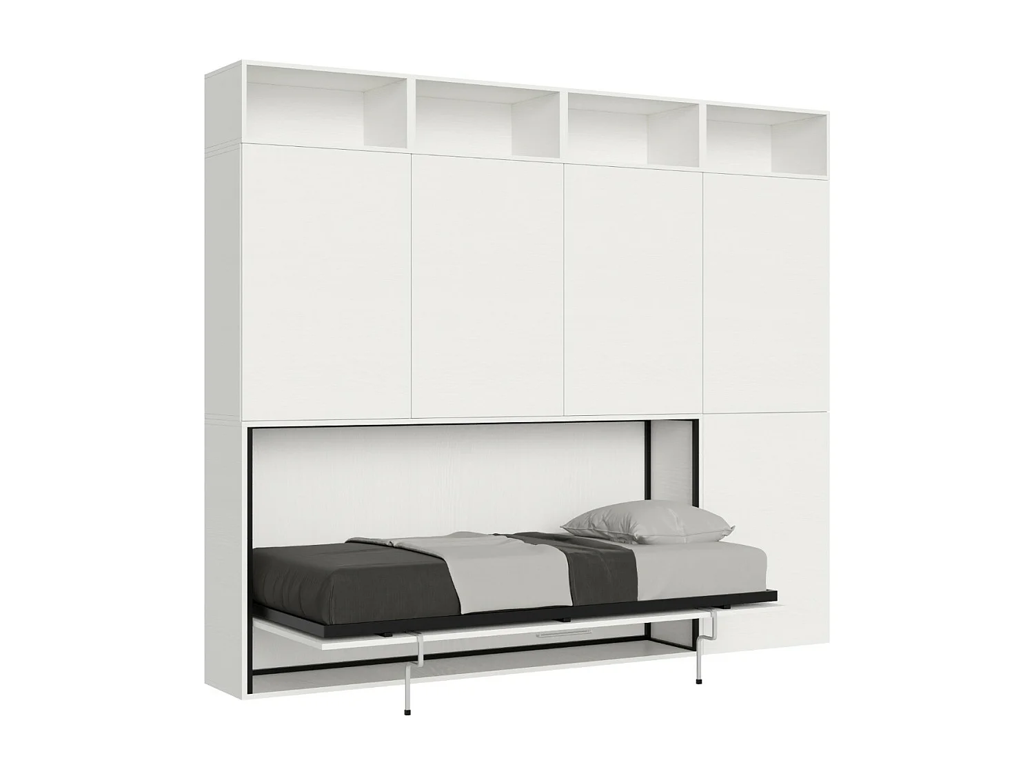 Bounto wit horizontaal opklapbed 85x185 cm met opberger en boekenkastsamenstelling B-Zonder matras