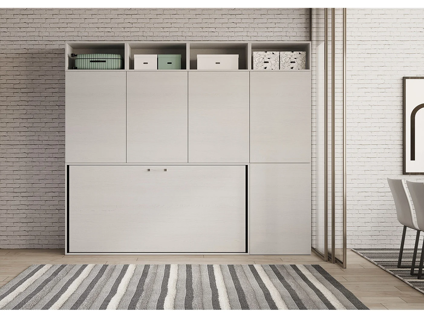 Bounto wit horizontaal opklapbed 85x185 cm met opberger en boekenkastsamenstelling B-Zonder matras