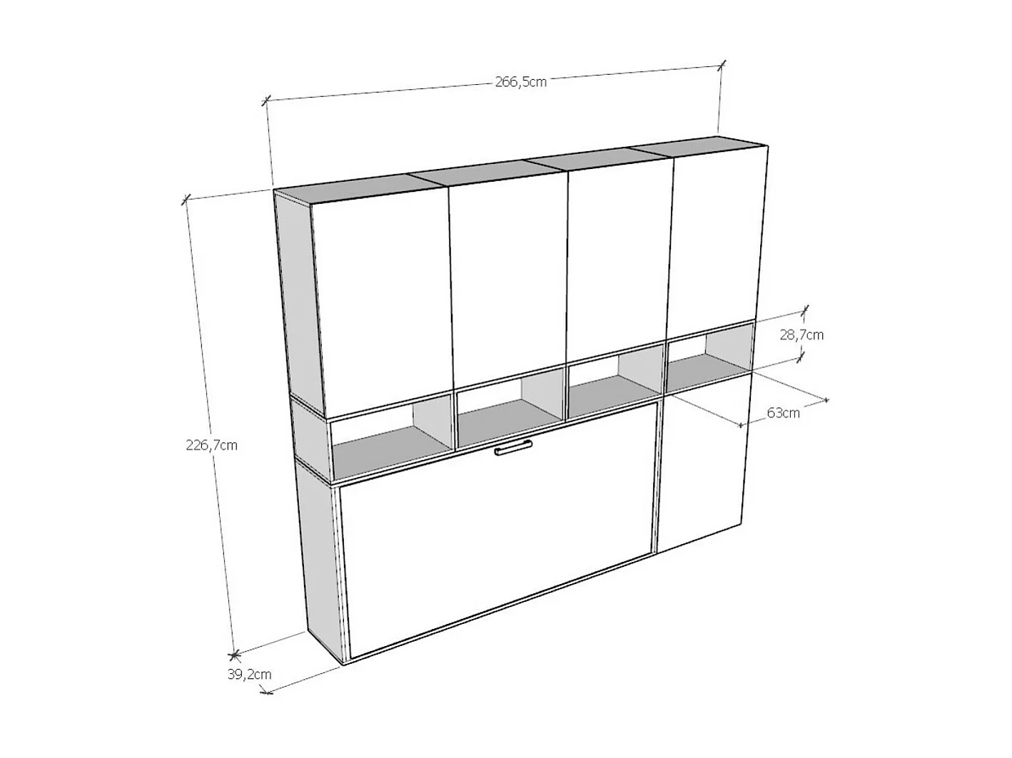 Lit escamotable horizontal blanc Bounto 85x185 avec rangement et bibliothèque composition C-