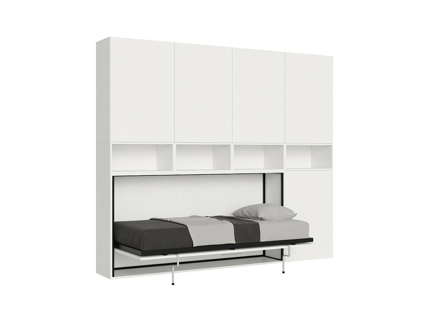 Lit escamotable horizontal blanc Bounto 85x185 avec rangement et bibliothèque composition C-