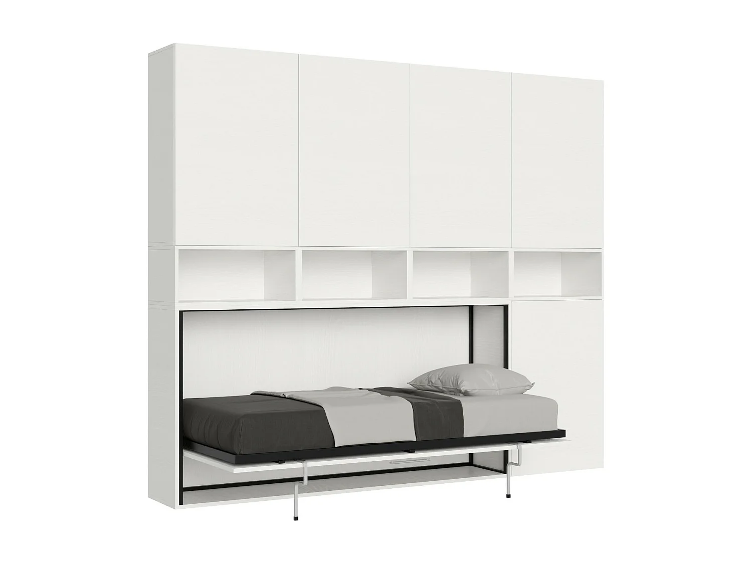 Lit escamotable horizontal blanc Bounto 85x185 avec rangement et bibliothèque composition C-
