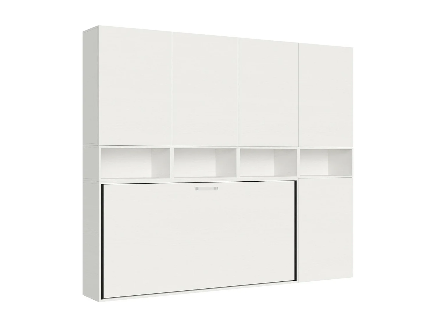 Lit escamotable horizontal blanc Bounto 85x185 avec rangement et bibliothèque composition C-