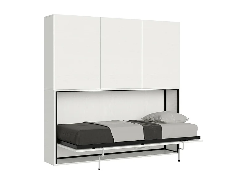 Bounto wit horizontaal opklapbed 85x185 cm met opberger en boekenkastsamenstelling D-1 matras 85x185cm