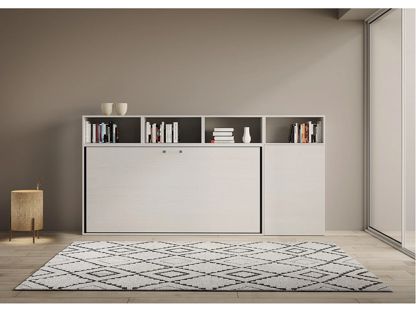 Lit escamotable horizontal blanc Bounto 85x185 avec rangement composition A-